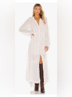 Free People Ivory Boho Maxi Dress with Deep V and Front Slit